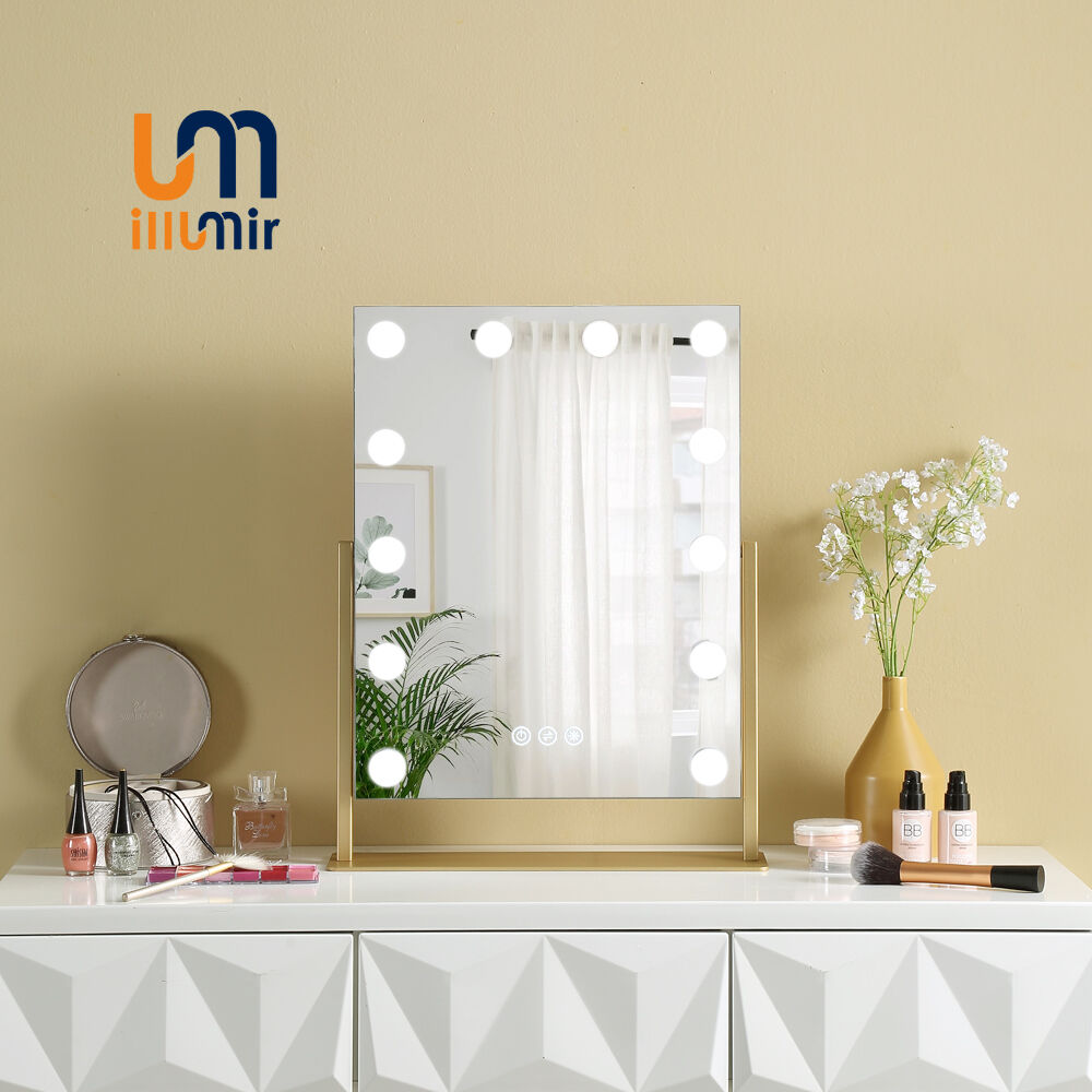 Stylish Stainless Steel Makeup Mirror YL1003-03, 3-LED Lights, Dimmable, Rotatable
