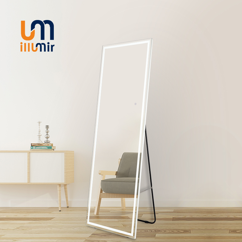 Aluminum Full-Length Mirror 2019-02WH, Dimmable LED, 3000K-6000K