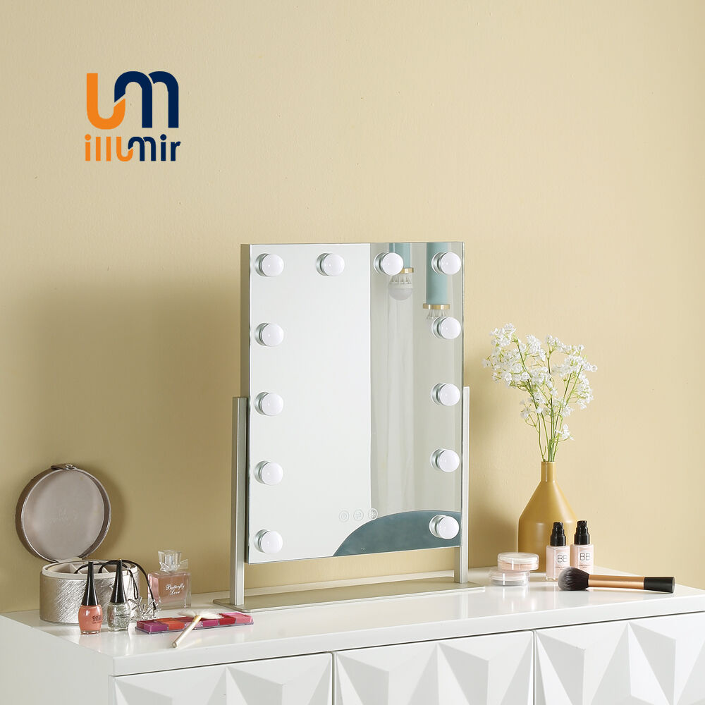 Stylish Stainless Steel Makeup Mirror YL1003-03, 3-LED Lights, Dimmable, Rotatable