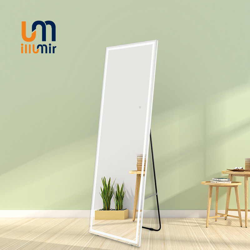 Aluminum Full-Length Mirror 2019-02WH, Dimmable LED, 3000K-6000K