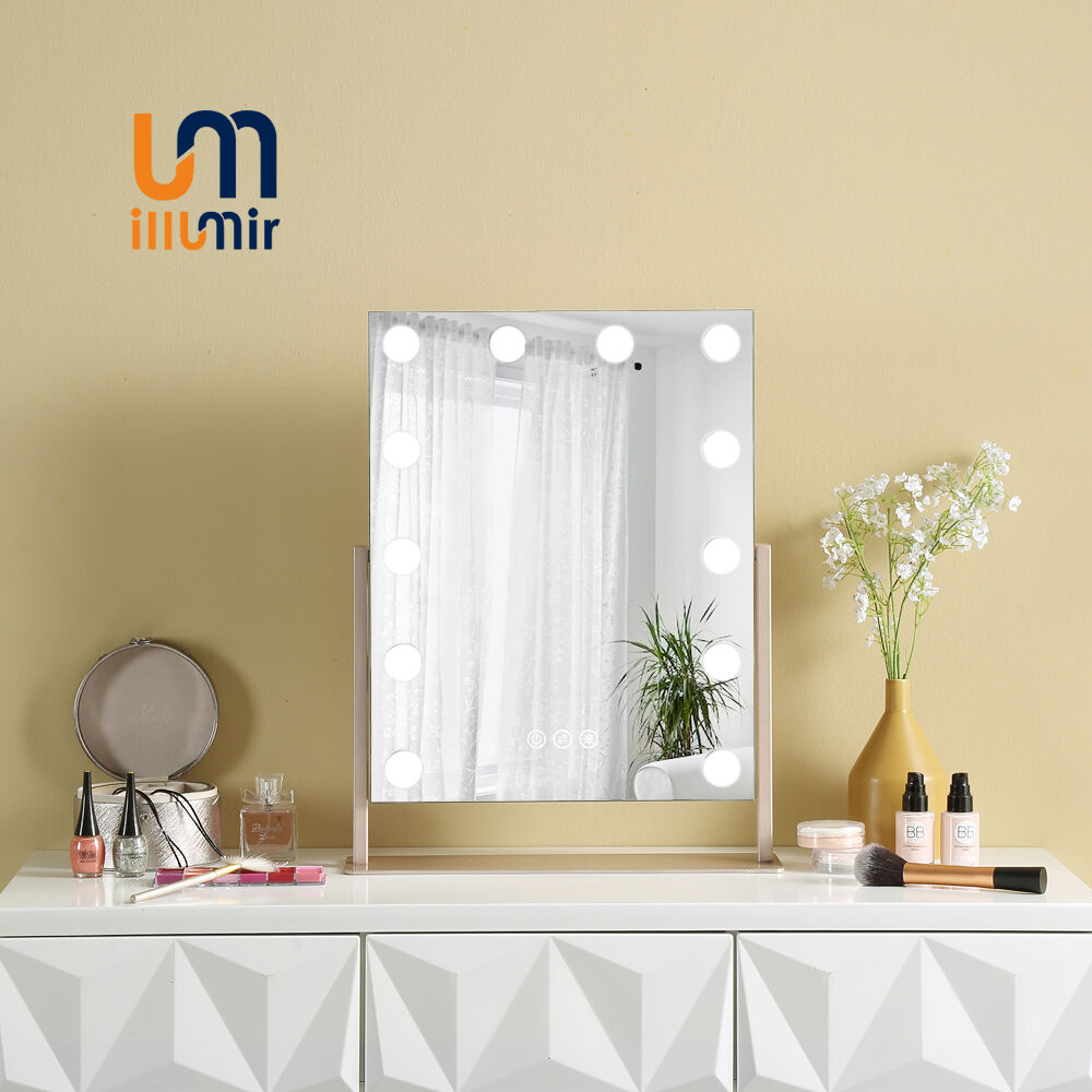 Stylish Stainless Steel Makeup Mirror YL1003-03, 3-LED Lights, Dimmable, Rotatable