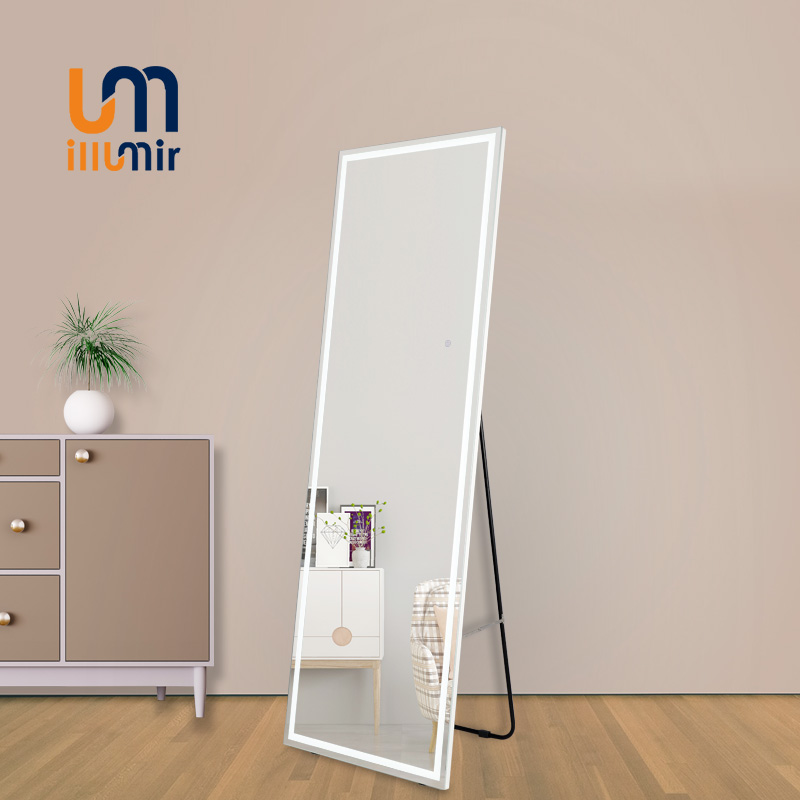 Aluminum Full-Length Mirror 2019-02WH, Dimmable LED, 3000K-6000K